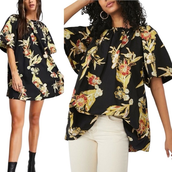 Free People Dresses & Skirts - Free People Jodie Printed Tunic Womens Size XS Black Floral
